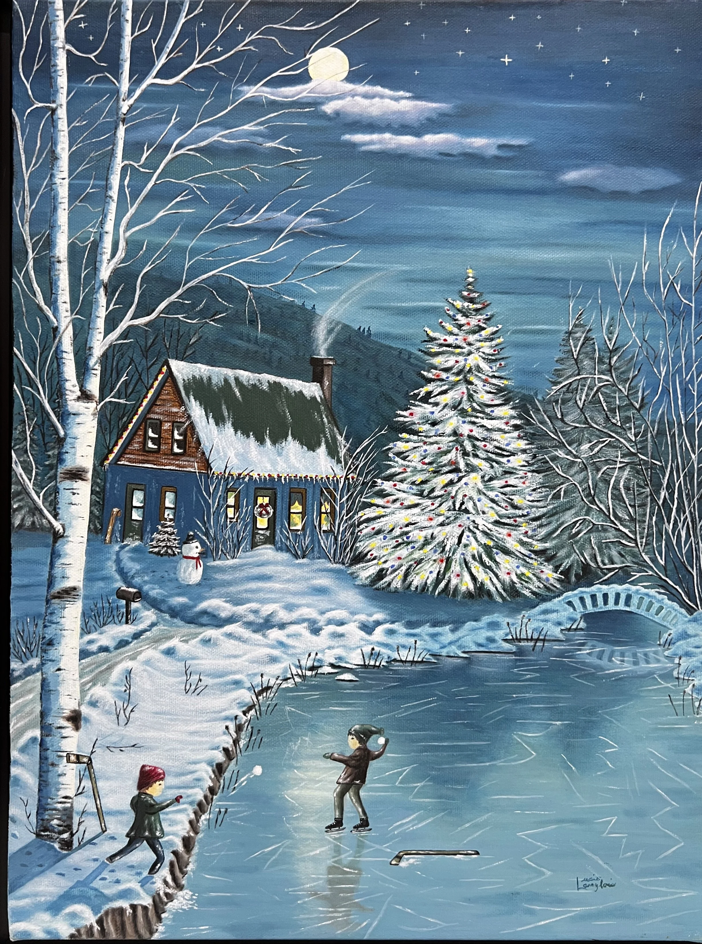 Joie de Noël, huile sur toile de Lucie Langlois