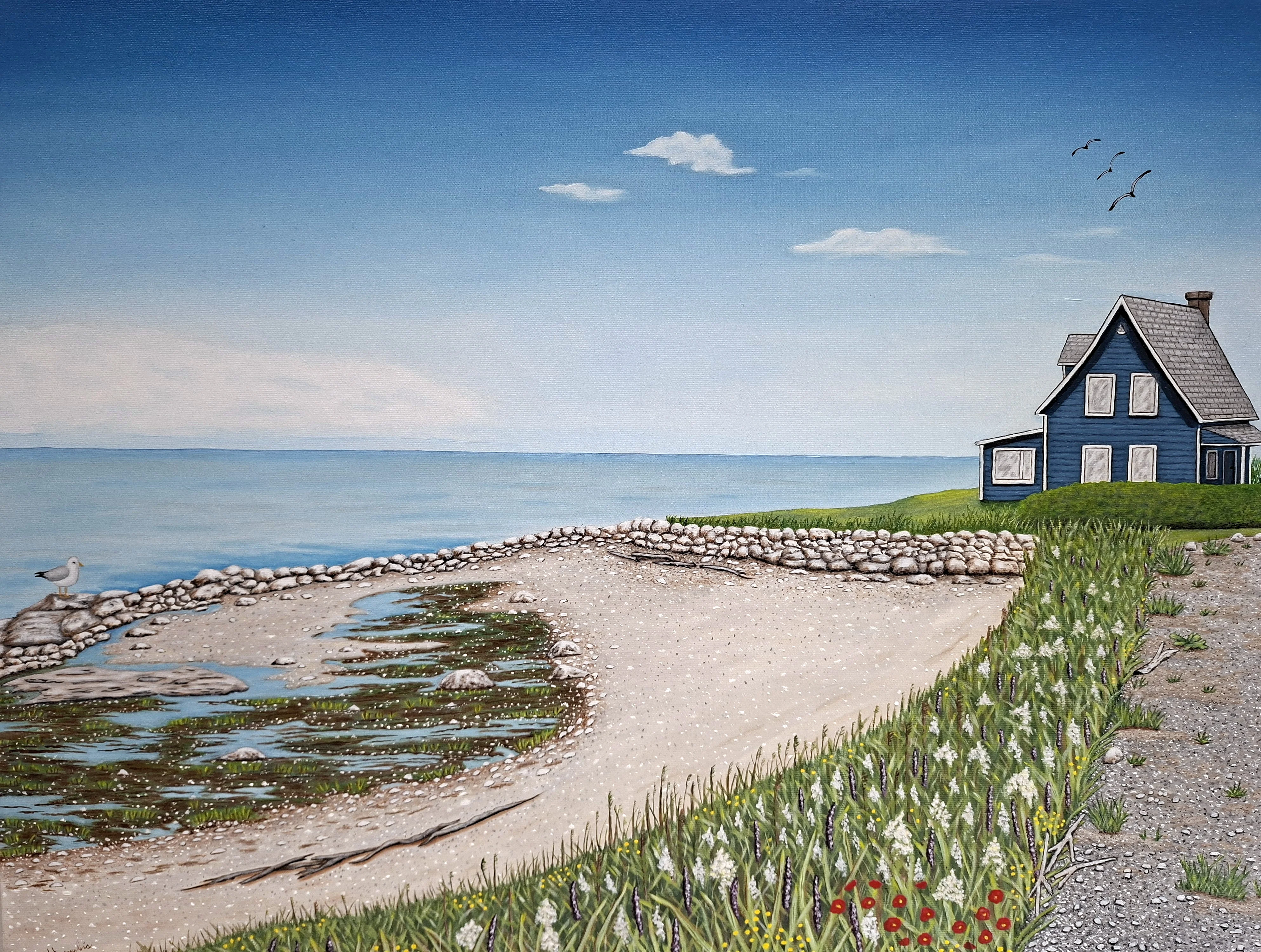 La Maison Bleue, huile sur toile de Lucie Langlois