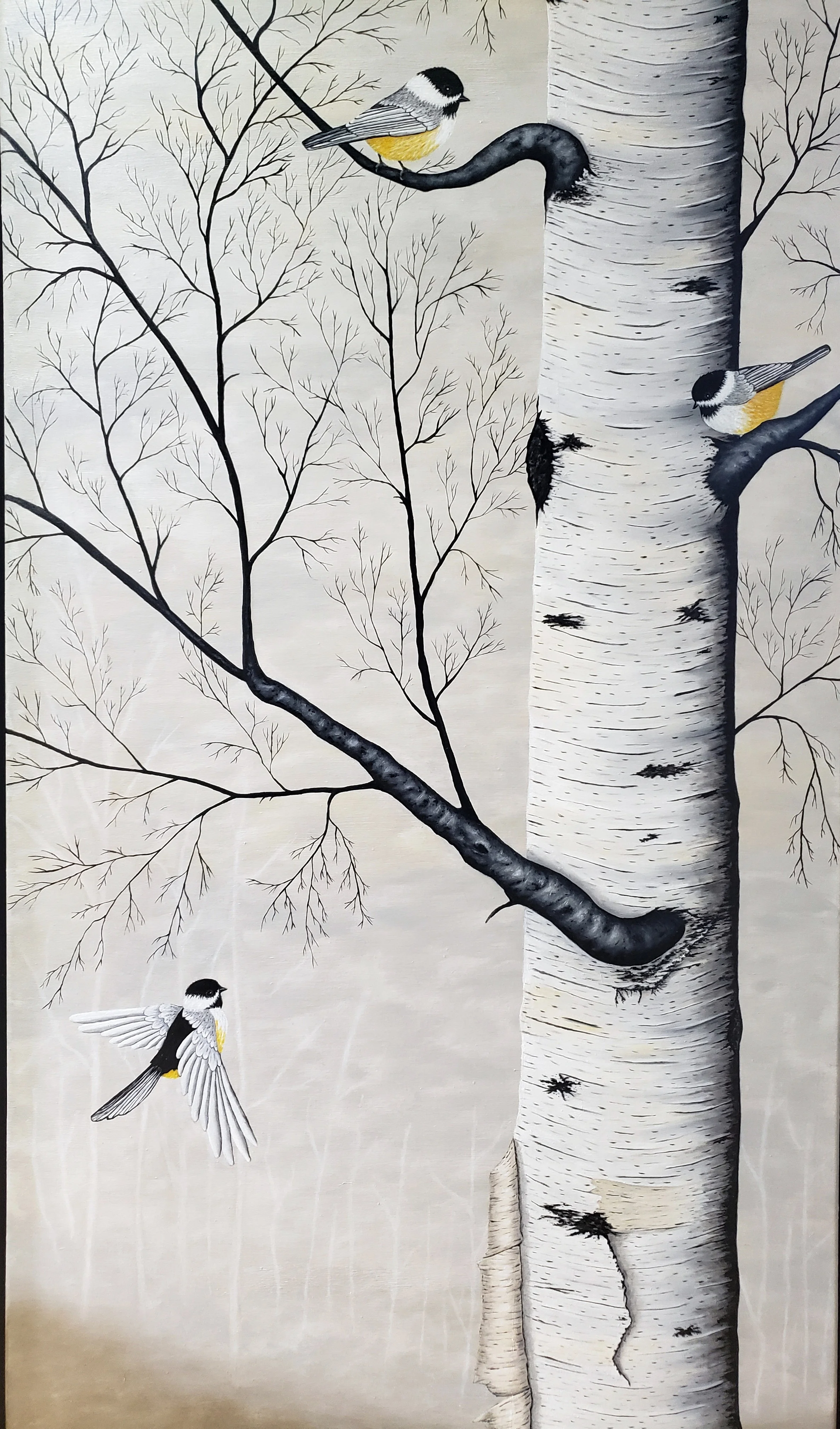 Les Trois Mésanges, huile sur toile de Lucie Langlois