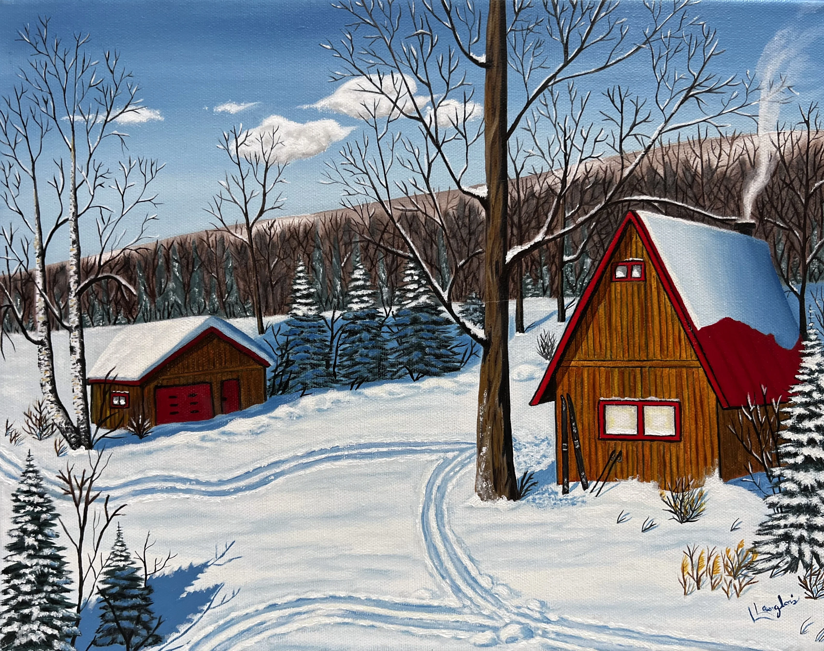 Ski de fond, huile sur toile de Lucie Langlois