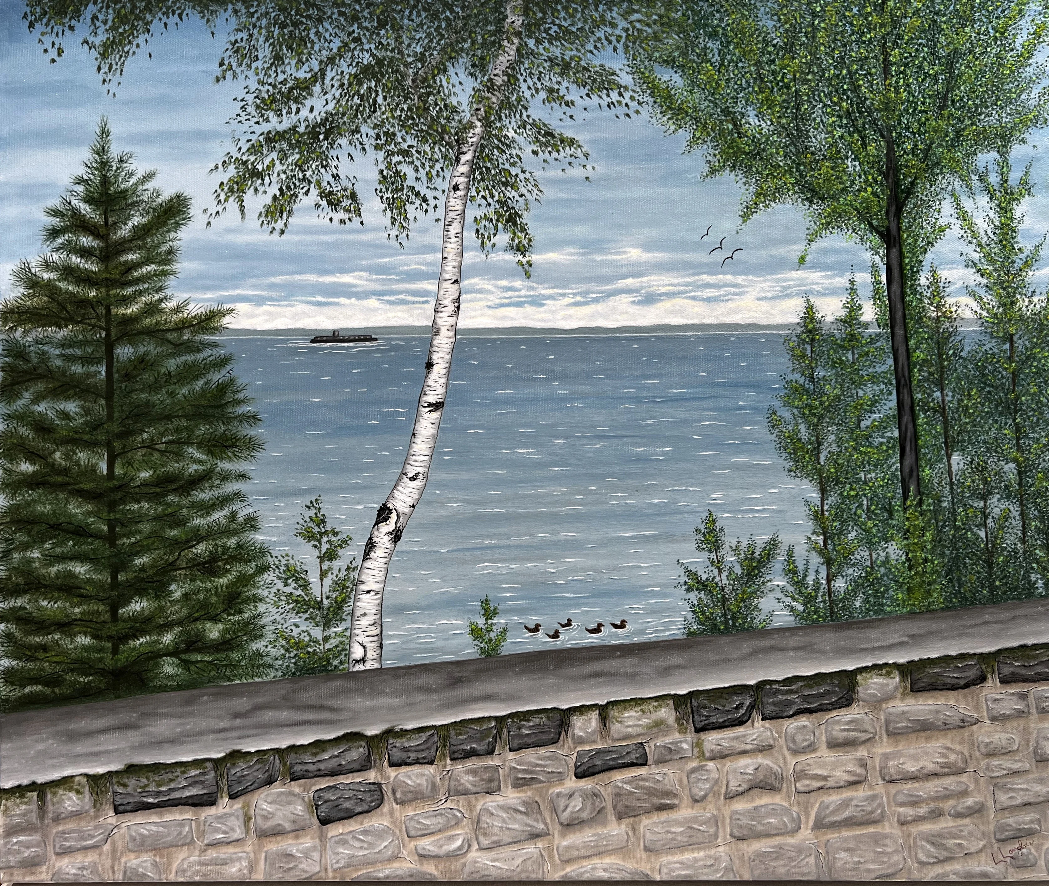 Vue sur le Fleuve, huile sur toile de Lucie Langlois